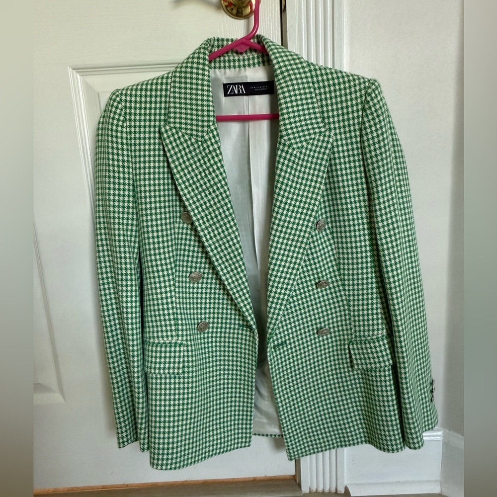 Zara Women’s Green Houndstooth Blazer